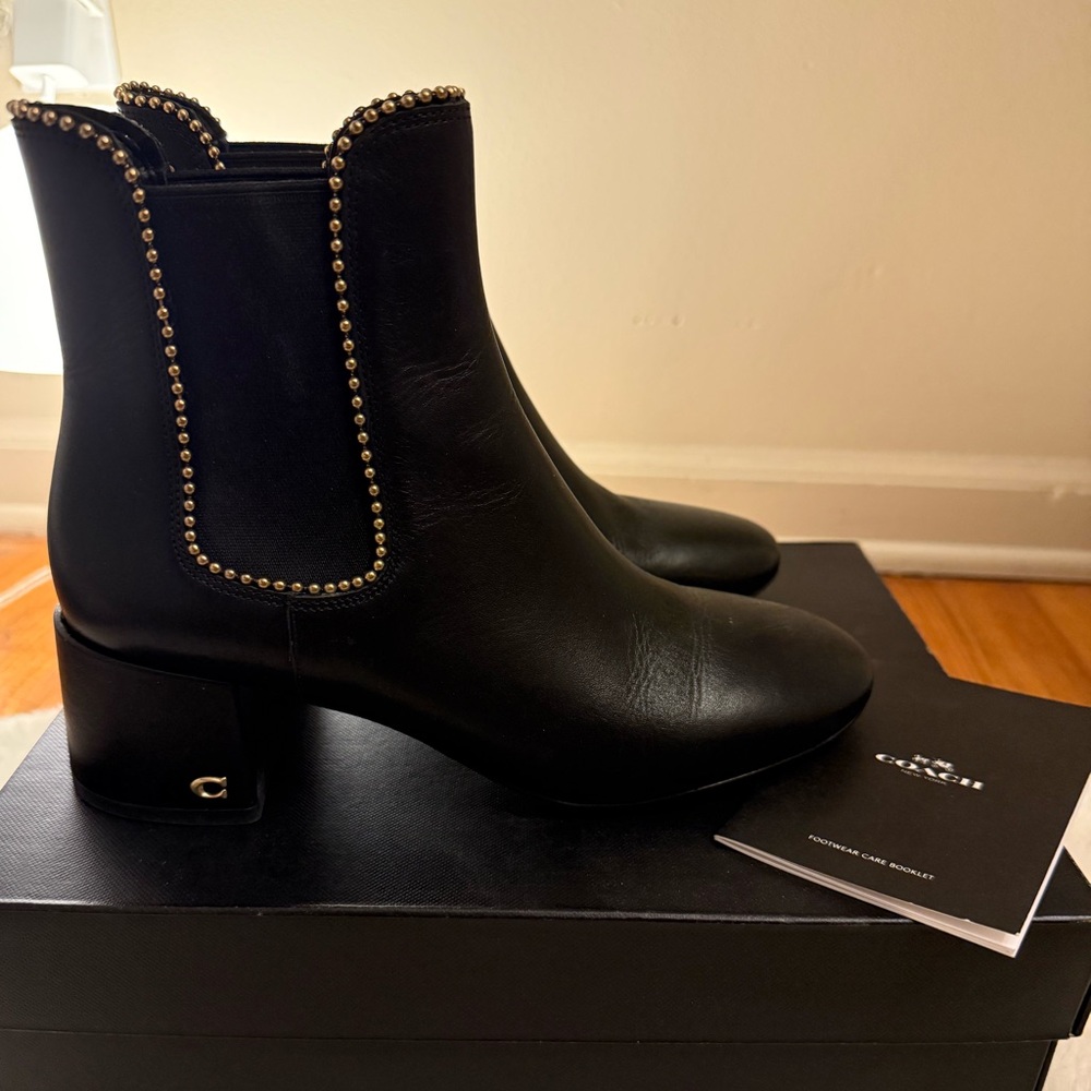 Coach Black Booties with Gold Accents